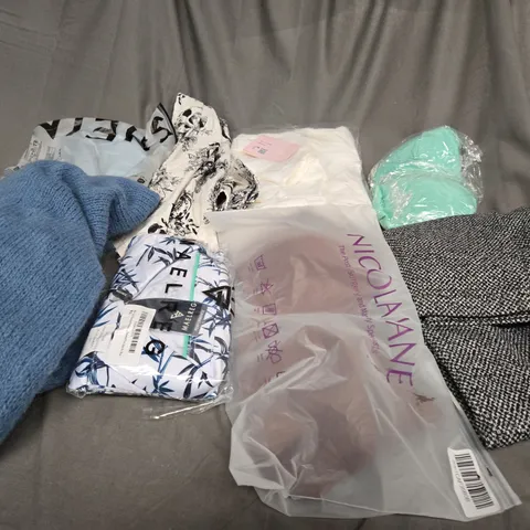BOX OF ASSORTED CLOTHING ITEMS IN VARIOUS COLOURS, STYLE AND SIZES