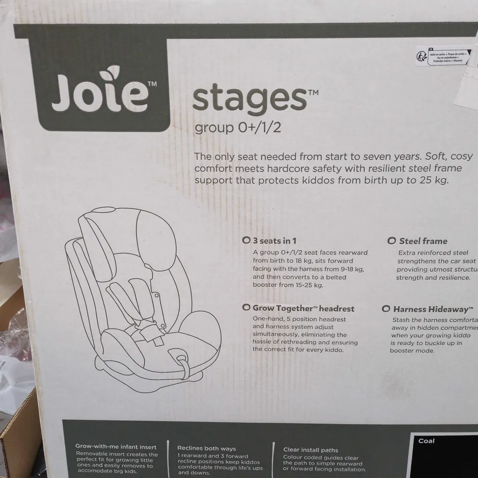 UNOPENED JOIE STAGES GROUP 0+/1/2 CAR SEAT – COAL