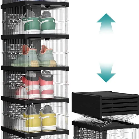BOXED SONGMICS SHOE BOXES, PACK OF 6 STACKABLE SHOE STORAGE ORGANISER