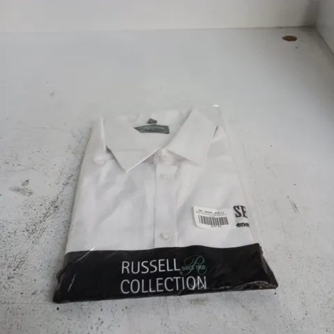 RUSSELL COLLECTION MEN'S WHITE HERRINGBONE LONG-SLEEVE SHIRT – UK 16.5