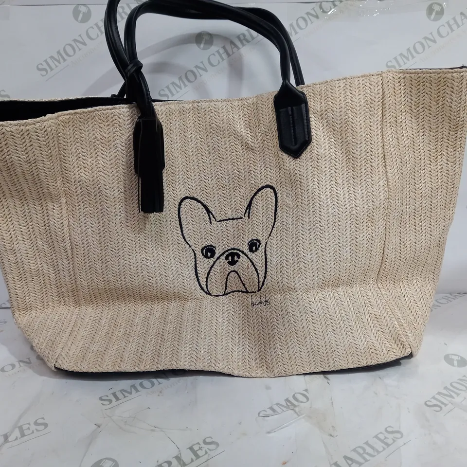 RUTH LANGSFORD BEIGE BEACH TOTE BLACK INTERIOR