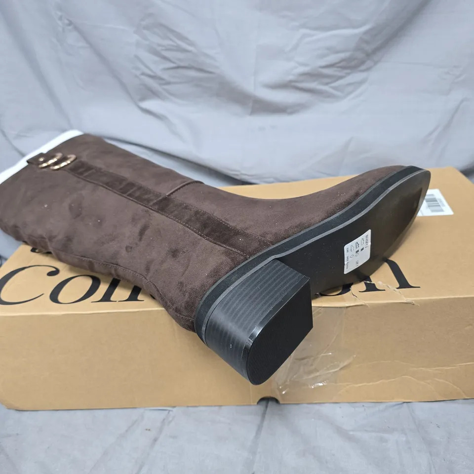 LOW BLOCK HEEL KNEE BOOTS - CHOCOLATE - 7