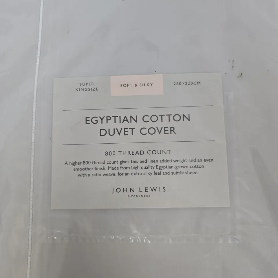JOHN LEWIS EGYPTIAN COTTON DUVET COVER – SUPER KING SIZE, 260 X 220 CM, 800 THREAD COUNT