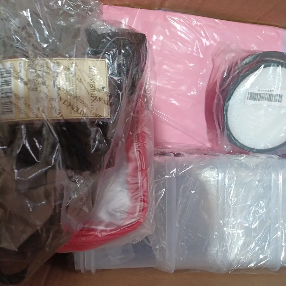 BOX OF APPROXIMATELY 10 ASSORTED HOUSEHOLD ITEMS TO INCLUDE PARTY FAVOUR BAGS, IPAD CASE, PLUG-IN NIGHT LIGHT, ETC
