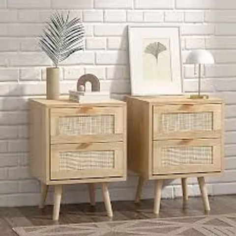 BOXED LIVING AND HOME 2 PACK WOOD AND RATTAN CABINET (1 BOX )