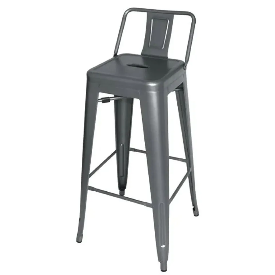 BOXED BOLERO BISTRO HIGH STOOLS WITH BACKREST GUN METAL (4 PACK)
