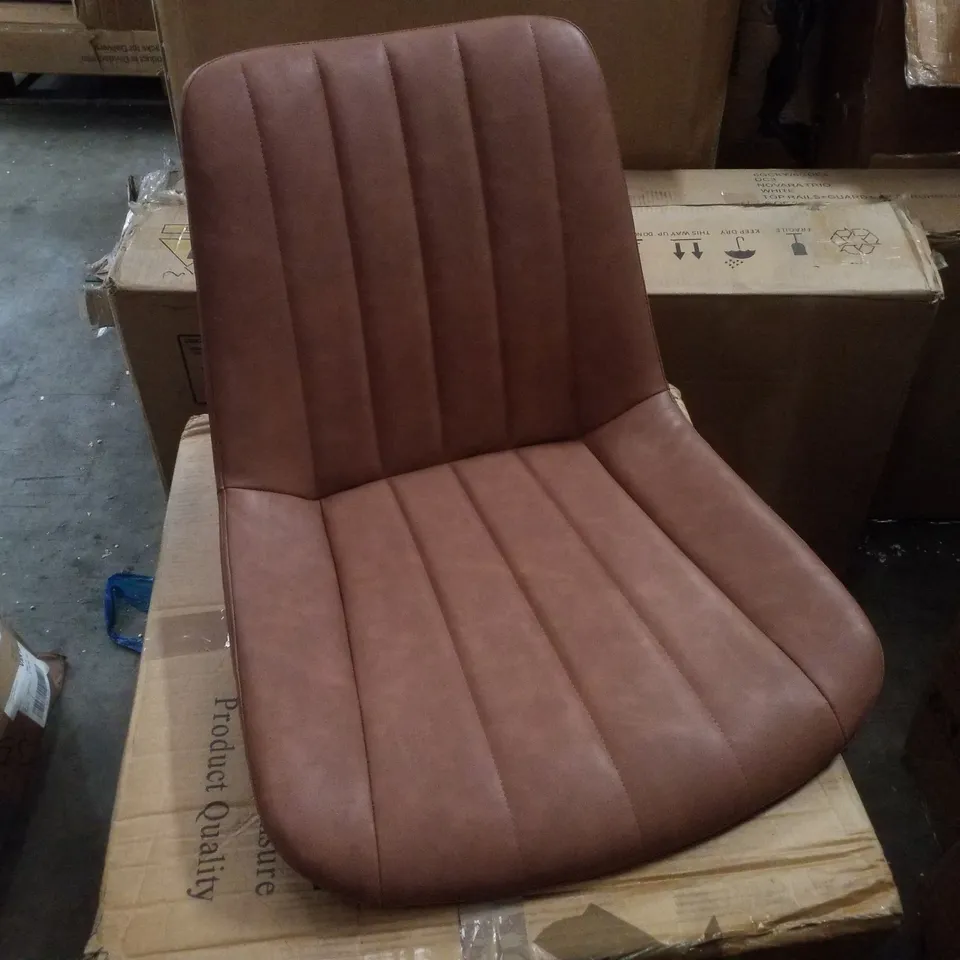 BOXED SET OF 2 BROWN FAUX LEATHER DINING CHAIRS 