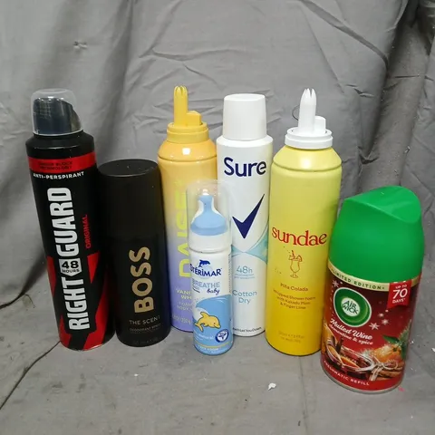 APPROXIMATELY 15 ASSORTED AEROSOLS TO INCLUDE BOSS THE SCENT, SURE 48H, AIR WICK MULLED WINE, ETC - COLLECTION ONLY