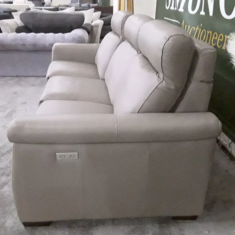 QUALITY ITALIAN DESIGNER ADRIANO ELECTRIC RECLINER LARGE SOFA - TAUPE LEATHER