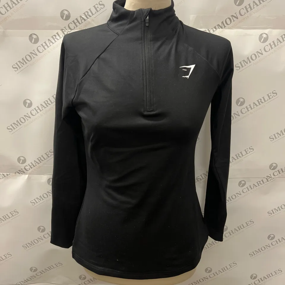 GYMSHARK 1/4 ZIP LONG SLEEVED TRAINING TOP IN BLACK SIZE S