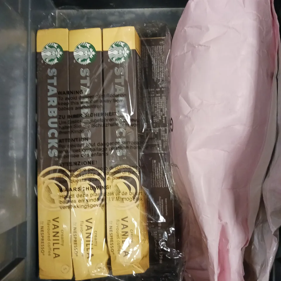 APPROXIMATELY 10 ASSORTED FOOD/DRINK PRODUCTS TO INCLUDE RAVE COFFEE, TONY'S CHOCOLATE, STARBUCKS COFFEE PODS ETC