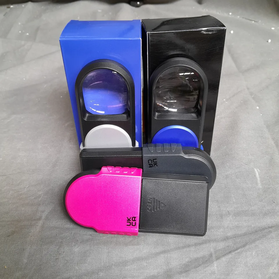 BOXED SECUREBRITE SET OF 4 MAGNIFIERS BLUE PINK BLACK AND GREY
