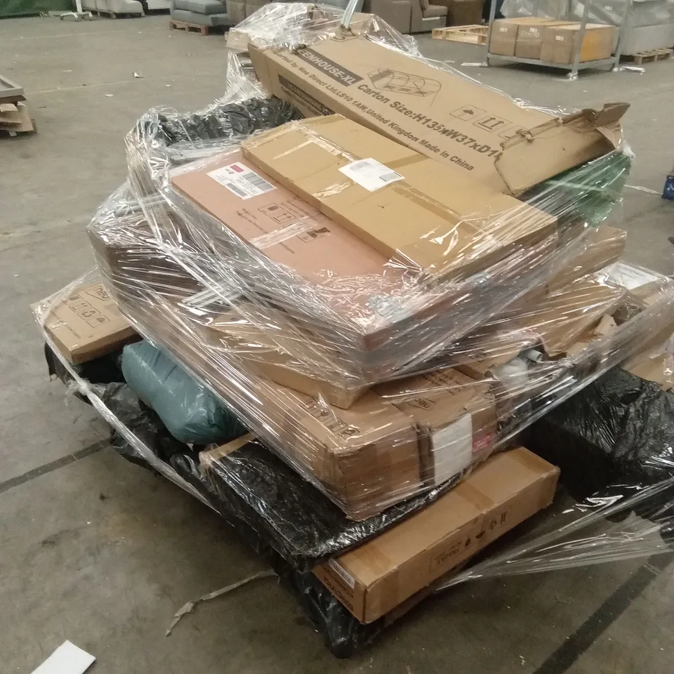 PALLET OF ASSORTED HOUSEHOLD GOODS AND PRODUCTS TO INCLUDE; SACK TRUCK, GREENHOUSE, GARDEN CART, GAZEBO TENT ETC