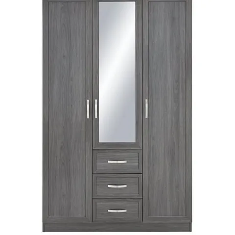 BOXED GRADE 1 CAMBERLEY 3-DOOR 3-DRAWER MIRRORED WARDROBE - DARK OAK-EFFECT (2 OF 2 BOXES)