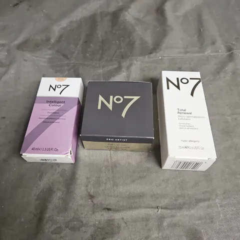 N07 LOT OF 3 ASSORTED COSMETIC PRODUCTS TO INCLUDE - SOFT GLOW CREAM BRONZER - INTELLIGENT COLOUR SHEER FOUNDATION - TOTAL RENEWAL EXFOLATOR