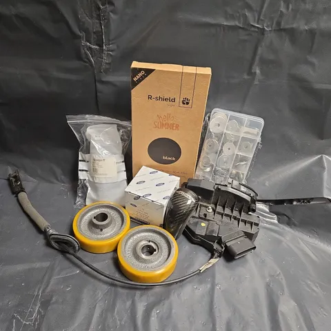 APPROXIMATELY 12 ASSORTED VEHICLE PARTS & ACCESSORIES TO INCLUDE JOHN COOPER WORKS SHIFTER TOP, OIL FILTER, R-SHIELD LIGHT, ETC
