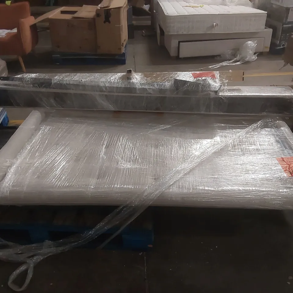 PALLET OF DANETTI LENORA CREAM FABRIC KING SIZE OTTOMAN STORAGE BED PARTS