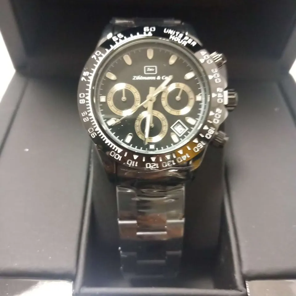 MENS ZIHLMANN & Co Z400 WATCH – CHRONOGRAPH MOVEMENT – BLACK STAINLESS STEEL STRAP – BLACK DIAL – 3ATM WATER RESISTANT – RRP £620