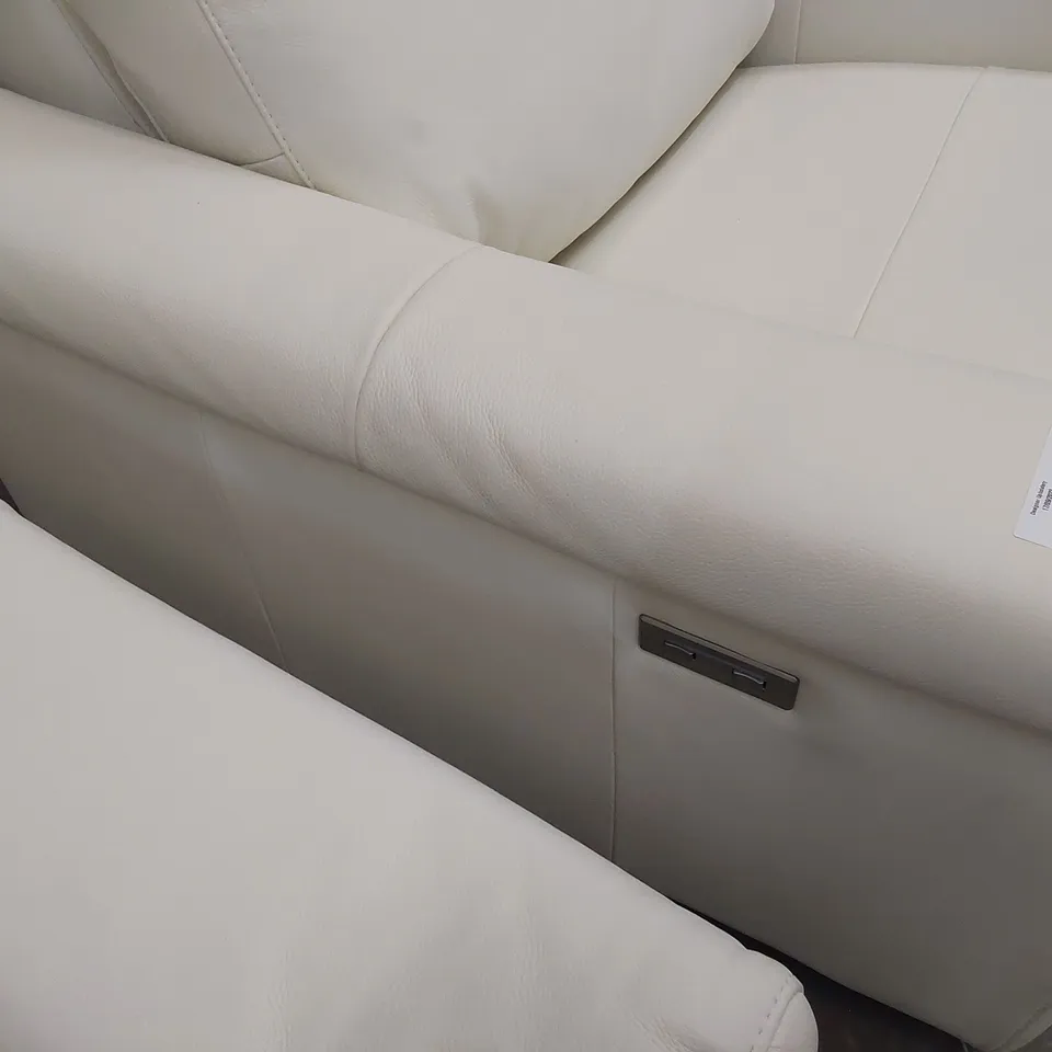 QUALITY ITALIAN DESIGNER POWER RECLINING LOUNGE SUITE COMPRISING THREE SEATER SOFA & PAIR EASY CHAIRS WHITE LEATHER