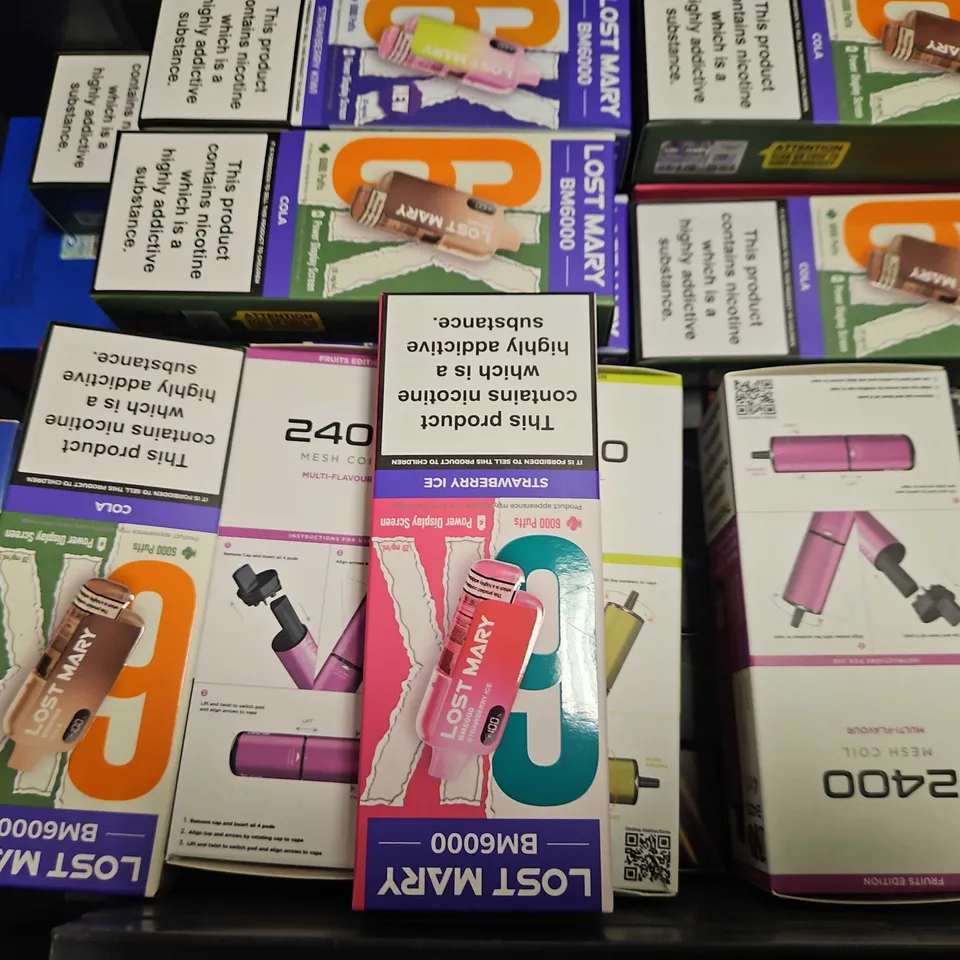 APPROXIMATELY 18 ASSORTED E-CIGARETTE PRODUCTS TO INCLUDE - LOST MARY , CRYSTAL PRIME , IVG