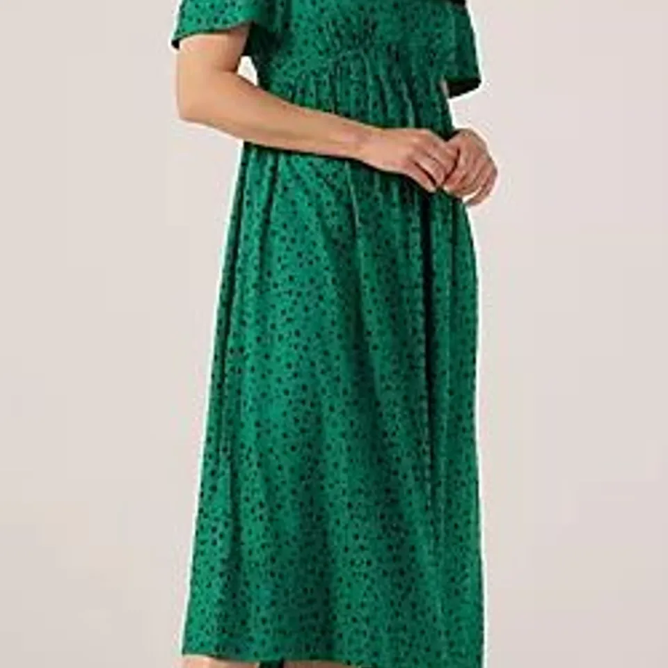 WHITE STUFF LUCY SPOT MIDI DRESS REGULAR GREEN MULTI SIZE 12