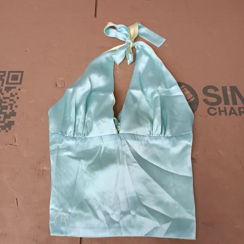 TURQUOISE SATIN HALTER-NECK DRESS/TOP – WOMEN'S EVENING WEAR 