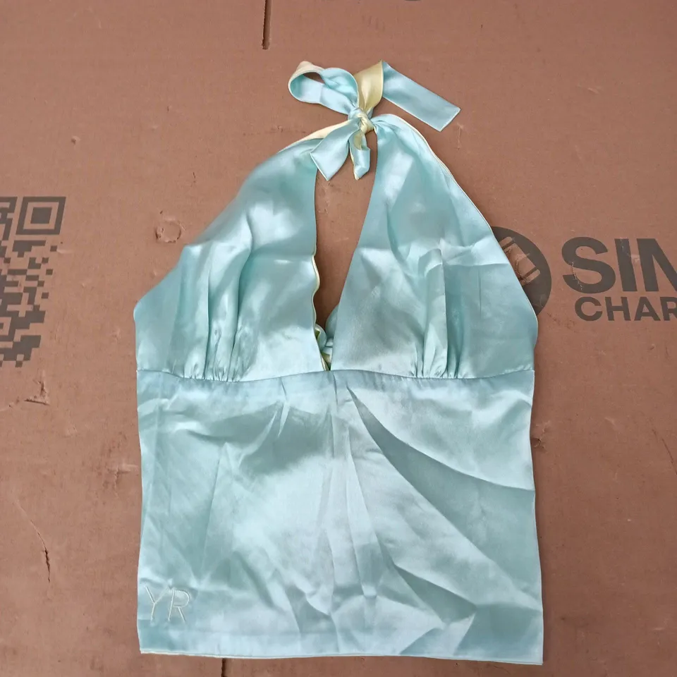 TURQUOISE SATIN HALTER-NECK DRESS/TOP – WOMEN'S EVENING WEAR 