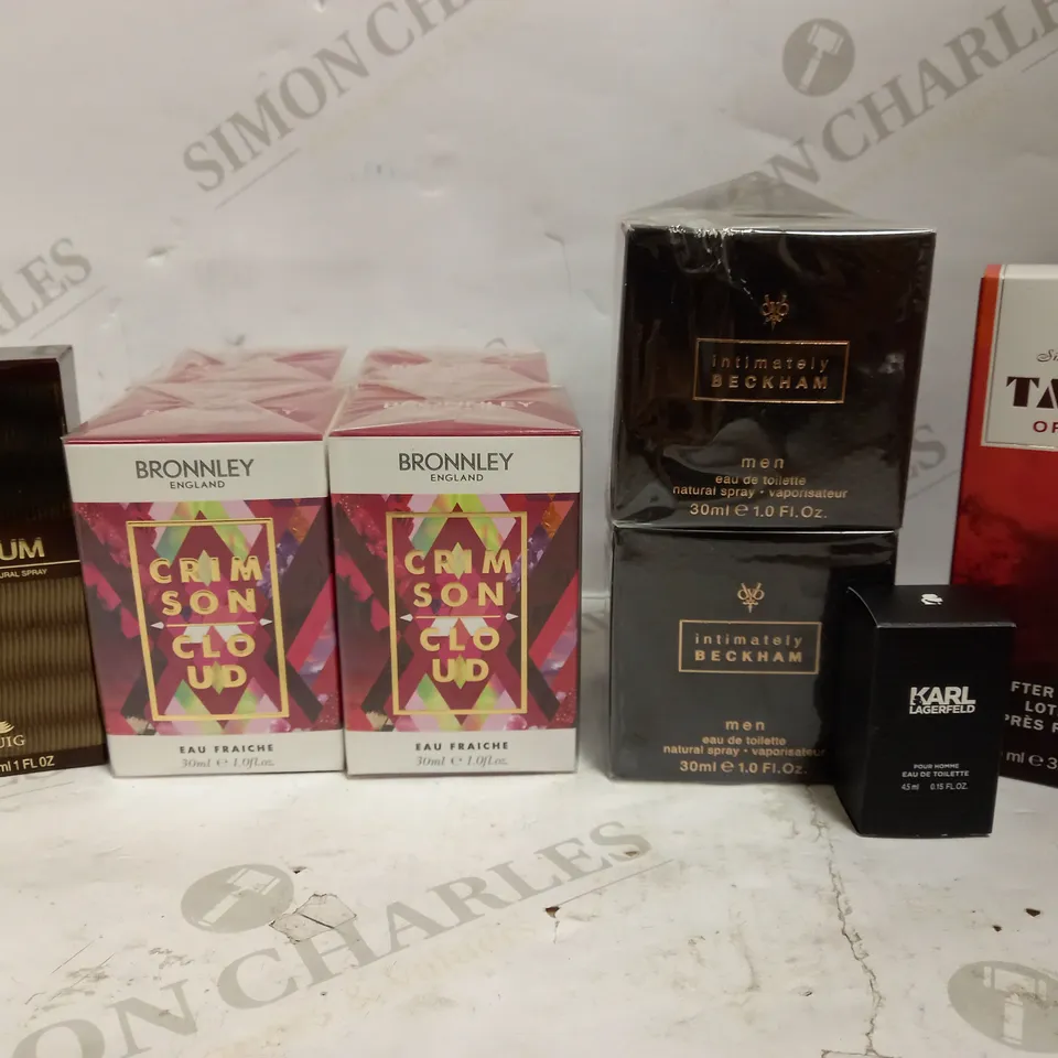 LOT OF APPROX 6 ASSORTED FRAGRANCE PRODUCTS TO INCLUDE INTIMATELY BECKHAM MEN EAU DE TOILETTE 30ML, KARL LAGERFELD POUR HOMME EDT. TABAC ORIGINAL AFTERSHAVE LOTION 100ML, ETC