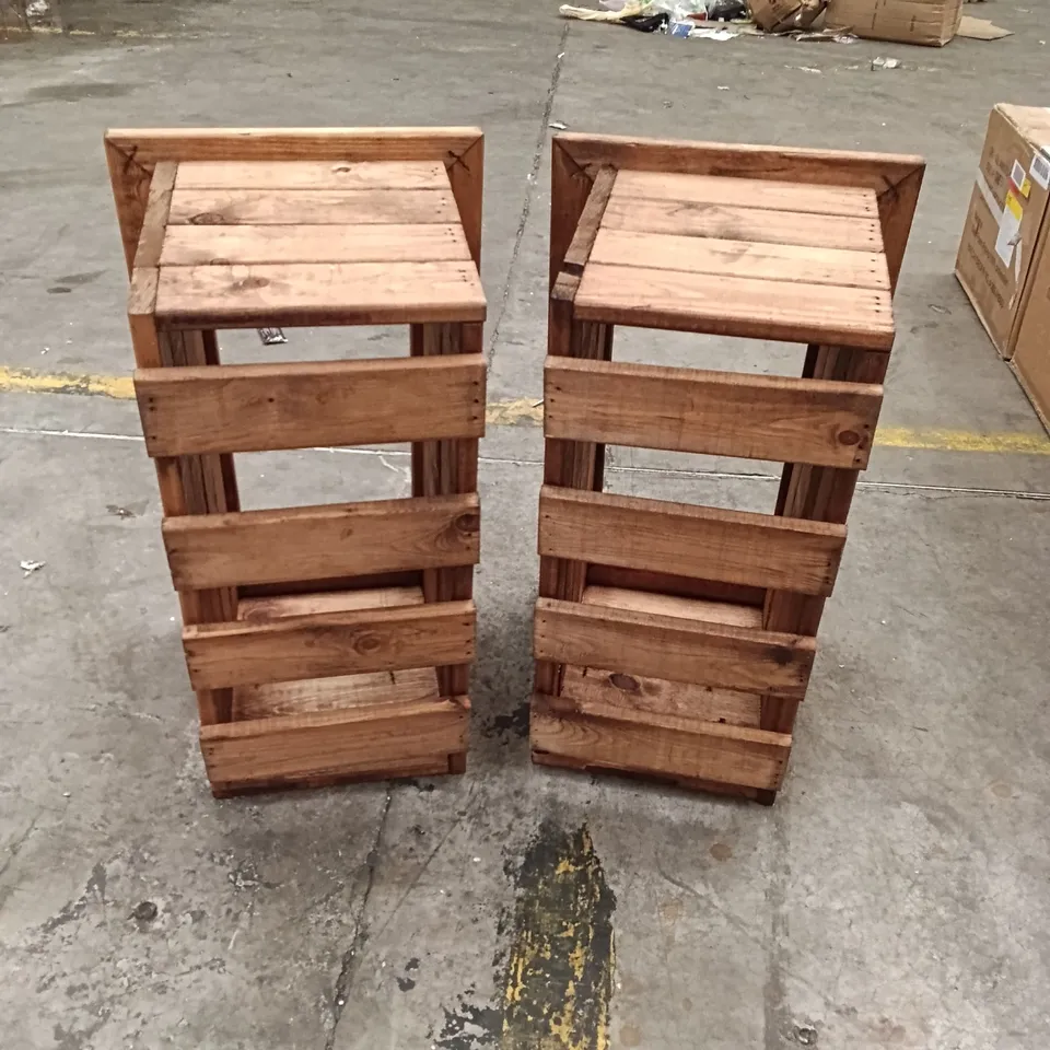 WOODEN SQUARE GARDEN PLANTERS (SET OF 2) - BROWN 