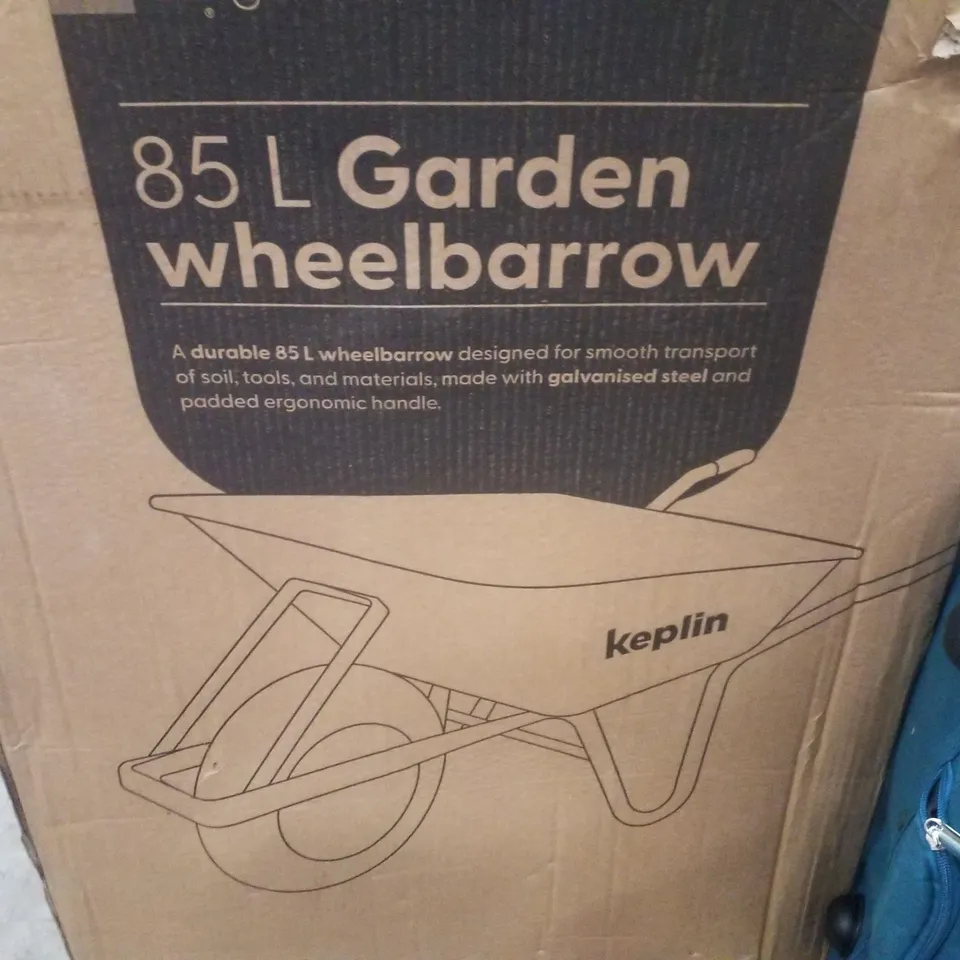 BOXED KEPLIN GARDEN 85L GARDEN WHEELBARROW 