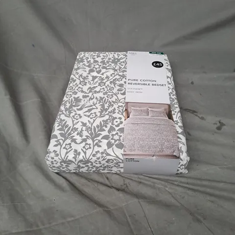 M&S HOME PURE COTTON REVERSIBLE BEDSET IN GREY FLORAL SIZE KING