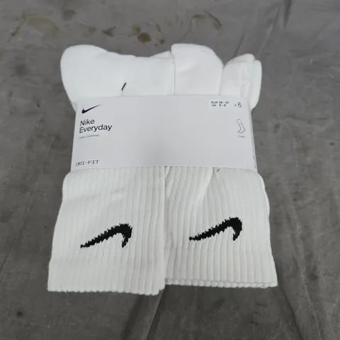 NIKE EVERYDAY CUSHIONED CREW SOCKS SX7666-100, WHITE, PACK OF 6, MEN'S UK 5-8