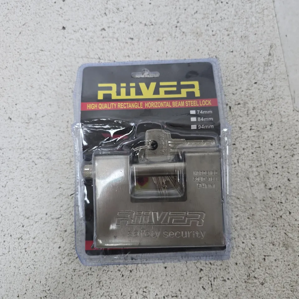 RIVER PADLOCK WITH 5 KEYS – HARDENED STEEL SHACKLE, 74/84/94MM (MADE IN CHINA)