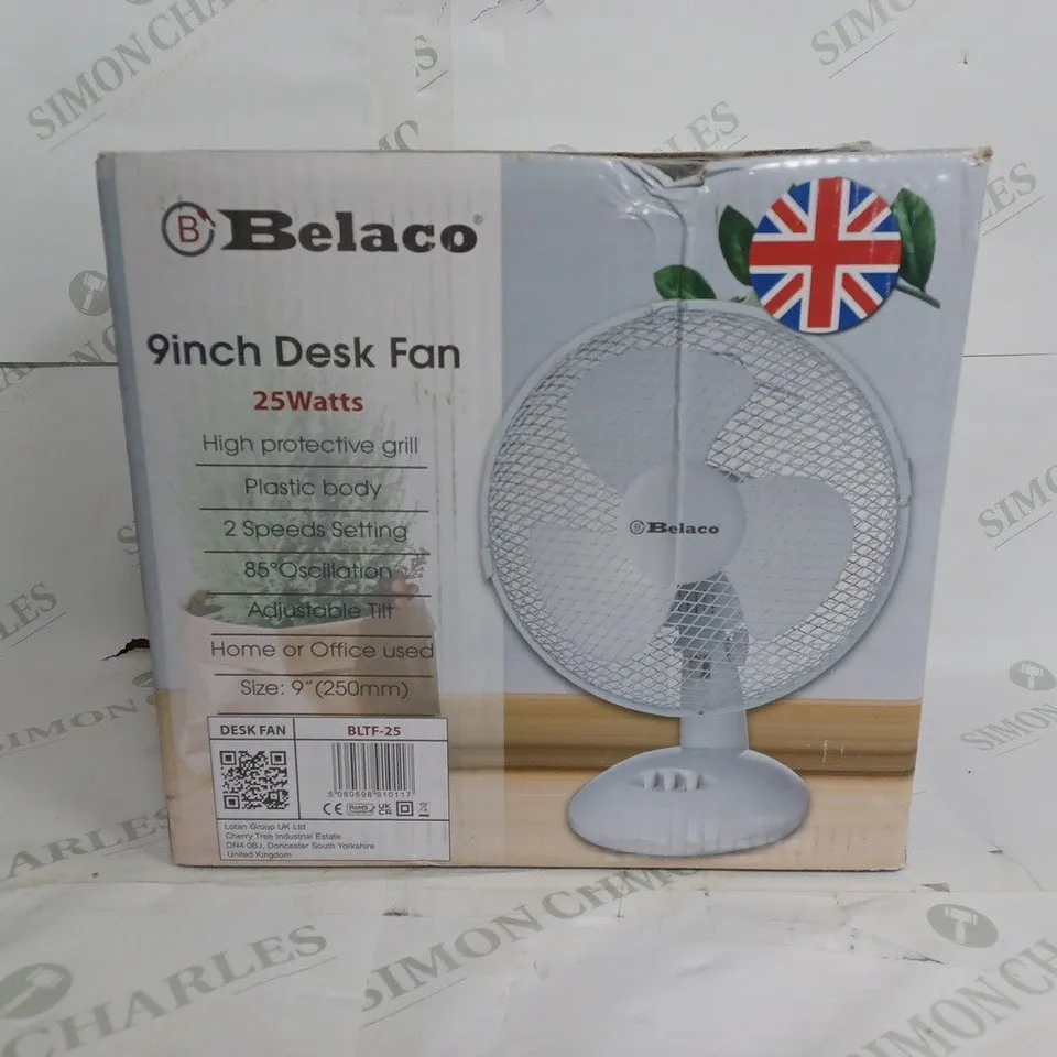 BOXED BELACO 9INCH DESK FAN IN WHITE