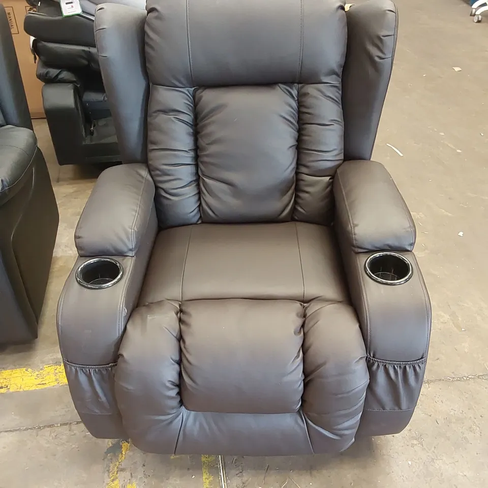DESIGNER FAUX LEATHER POWER RECLINING CHAIR - BROWN