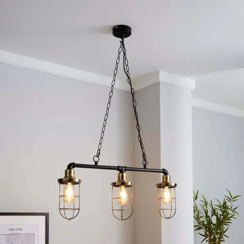 BOXED MILAS PIPE INDUSTRIAL 3 LIGHT BAR BLACK DINER CEILING FITTING BLACK