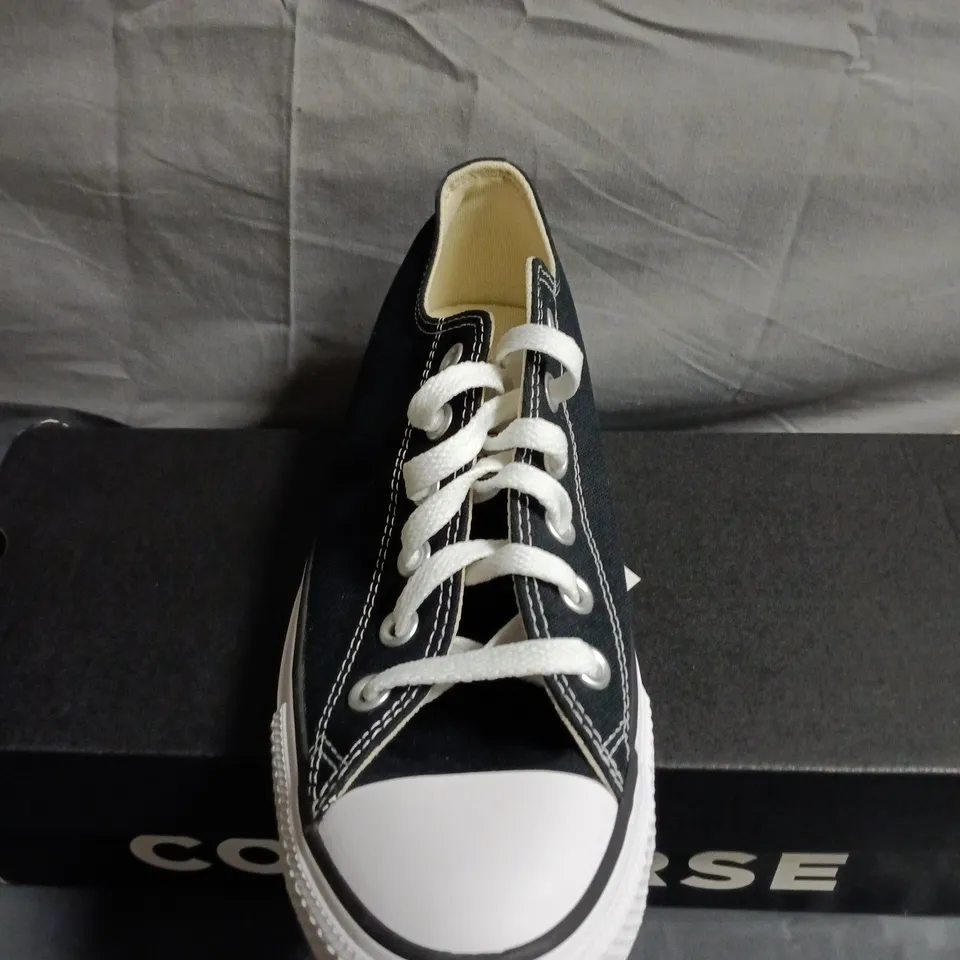 BOXED PAIR OF CONVERSE ALL STAR OX SNEAKERS - BLACK CANVAS, UK 7 