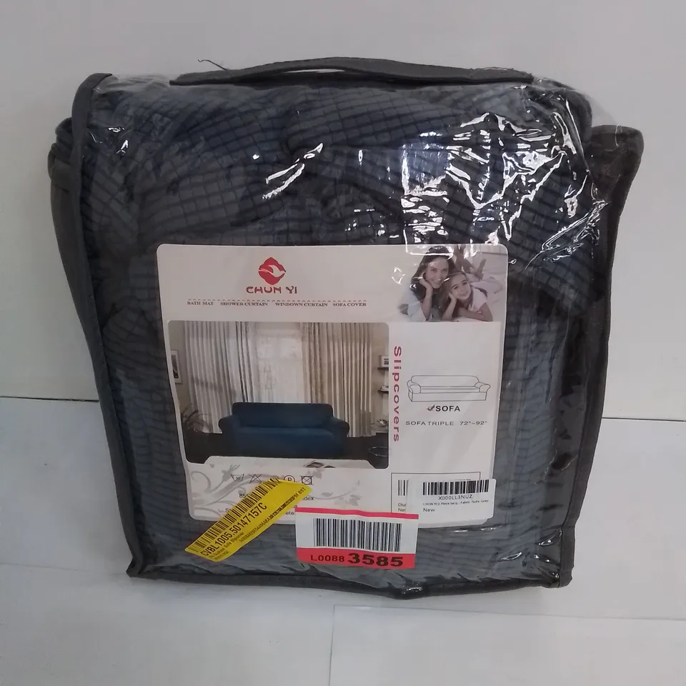 BAGGED BOX CUSHION SOFA SLIPCOVER FOR A 3 SEATER SOFA, GREY