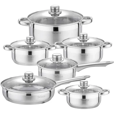 VELAZE MOTTI APPROXIMATELY 12 PEICE STAINLESS STEEL COOKWARE SET