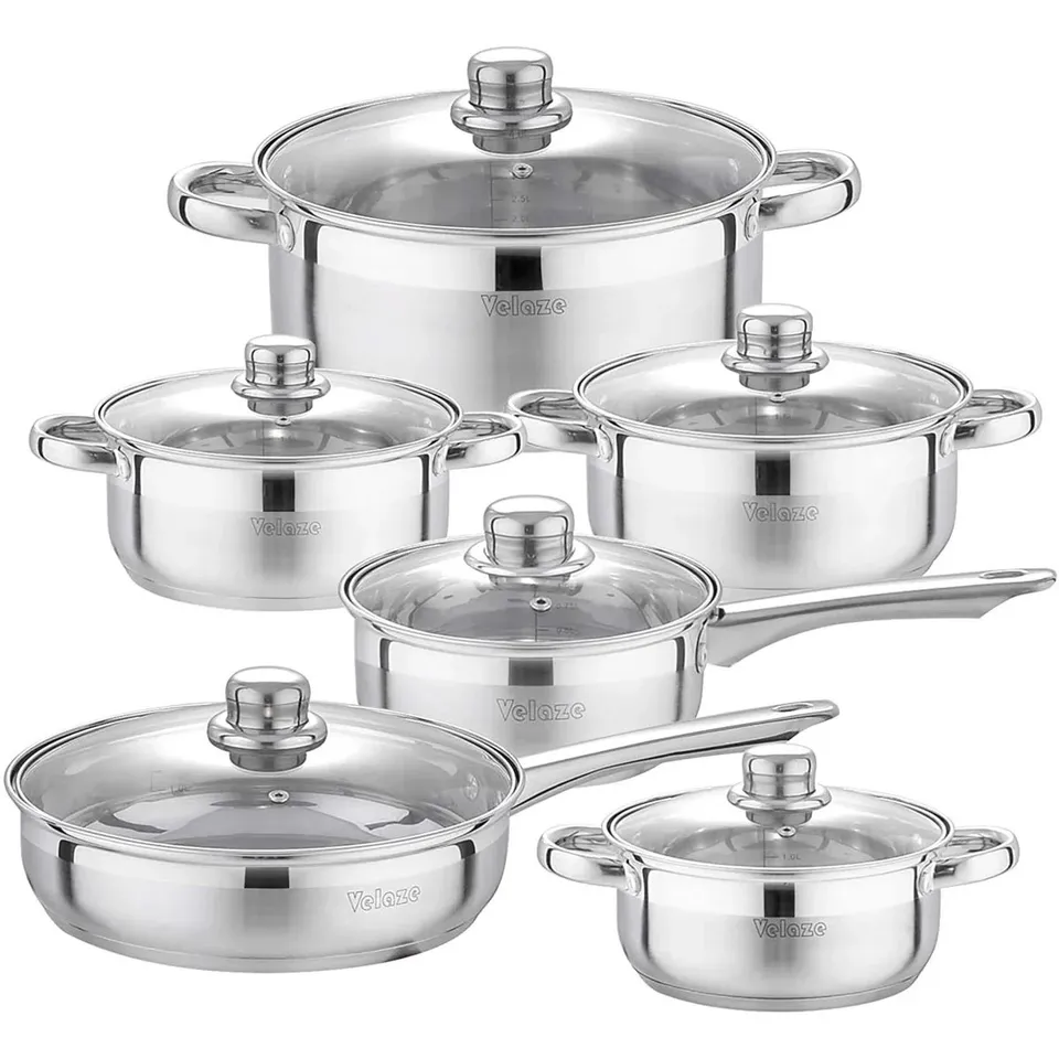 VELAZE MOTTI APPROXIMATELY 12 PEICE STAINLESS STEEL COOKWARE SET 
