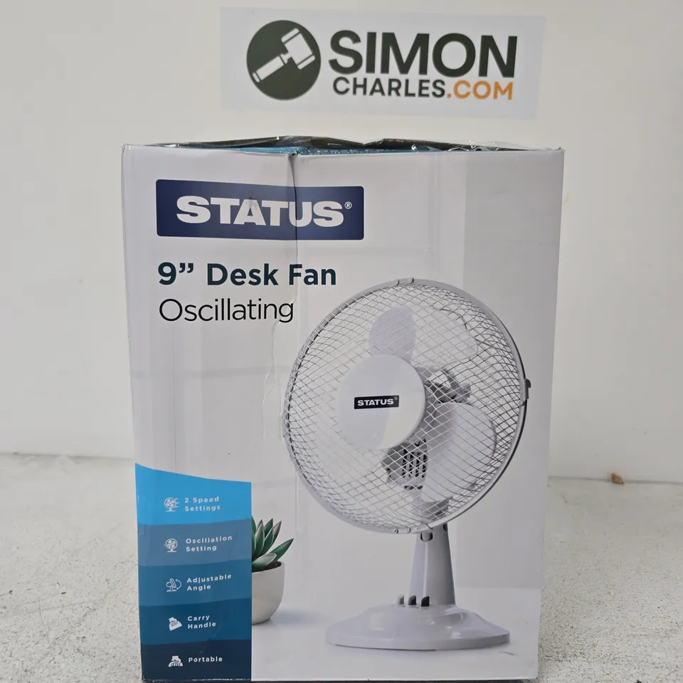 STATUS 9-INCH DESK FAN OSCILLATING – BOXED