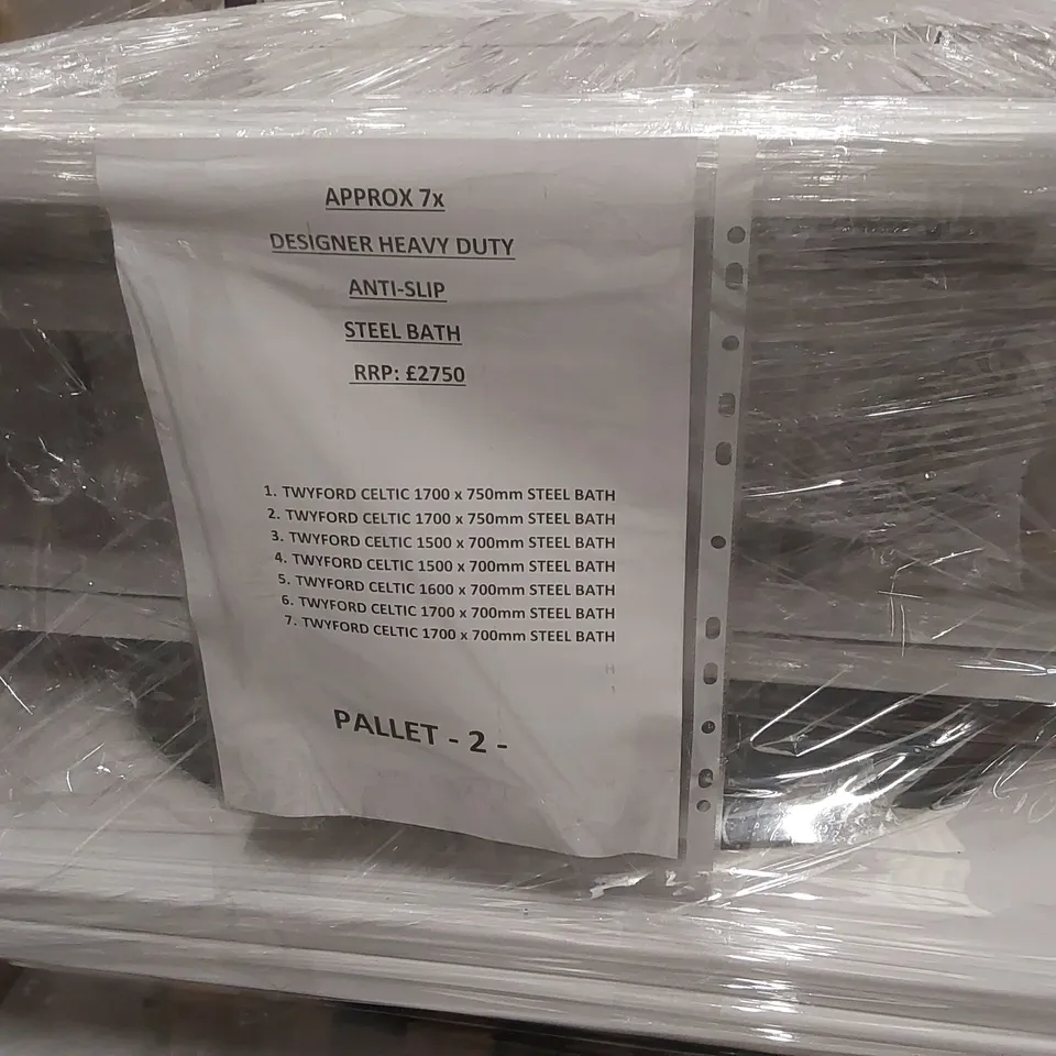 PALLET CONTAINING APPROXIMATELY 7x HEAVY DUTY ANTI-SLIP STEEL BATH TUBS