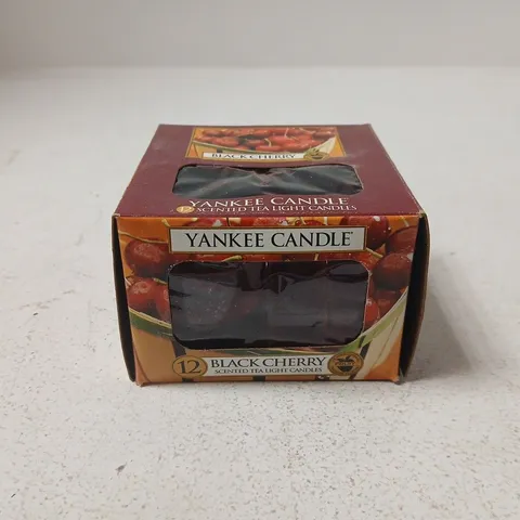 BOX OF APPROX 24 YANKEE CANDLE BLACK CHERRY TEA LIGHT CANDLES – 12 PER BOX