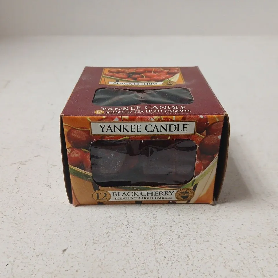 BOX OF APPROX 24 YANKEE CANDLE BLACK CHERRY TEA LIGHT CANDLES – 12 PER BOX