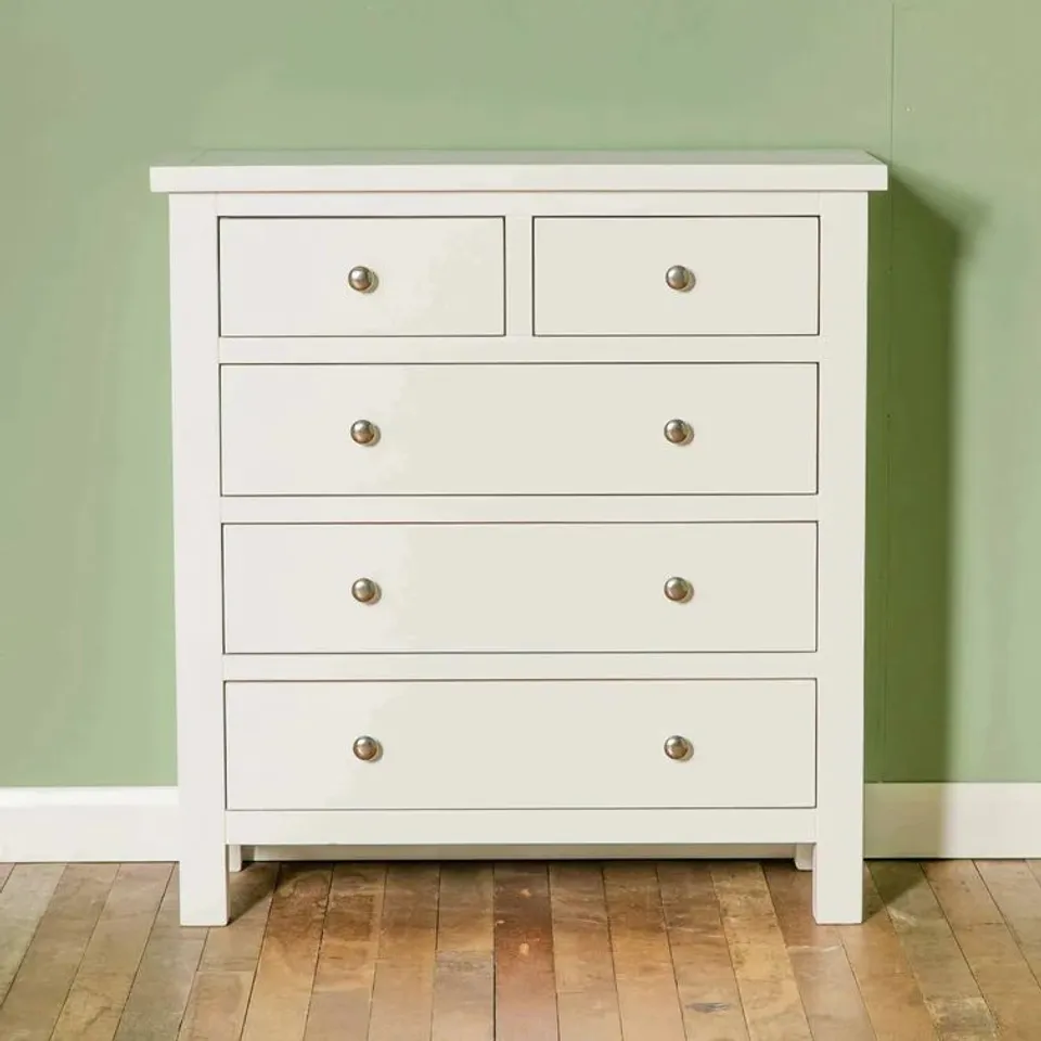 BOXED SHEA 5-DRAWER 85CM WIDE DOUBLE DRESSER WHITE