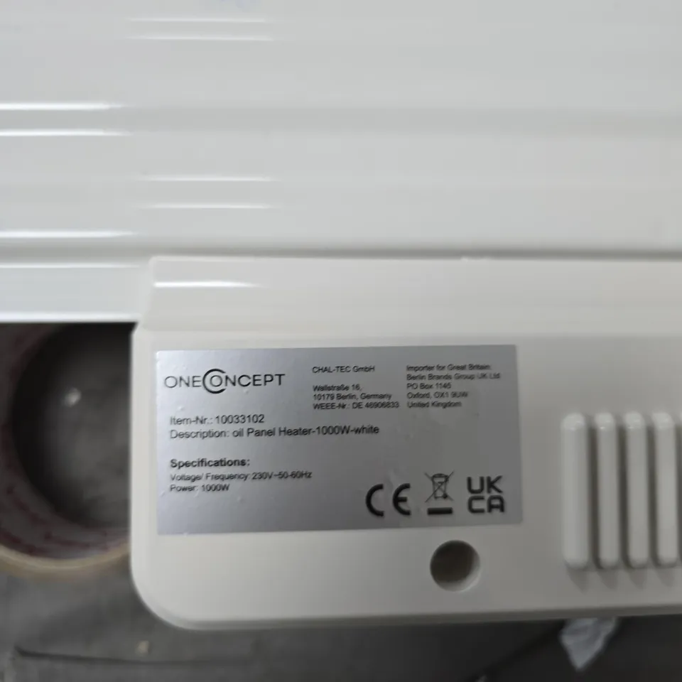 ONECONCEPT OIL PANEL HEATER 1000W – WHITE (230V)