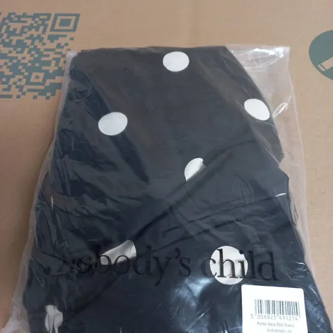 NOBODYS CHILD PETITE ALICE MIDI DRESS – BLACK WITH WHITE POLKA DOTS SIZE 10