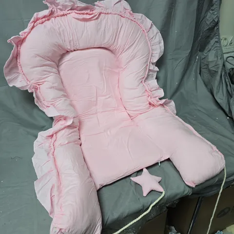 PINK BABY LOUNGER / NURSERY CUSHIONED SEAT WITH STAR PILLOW