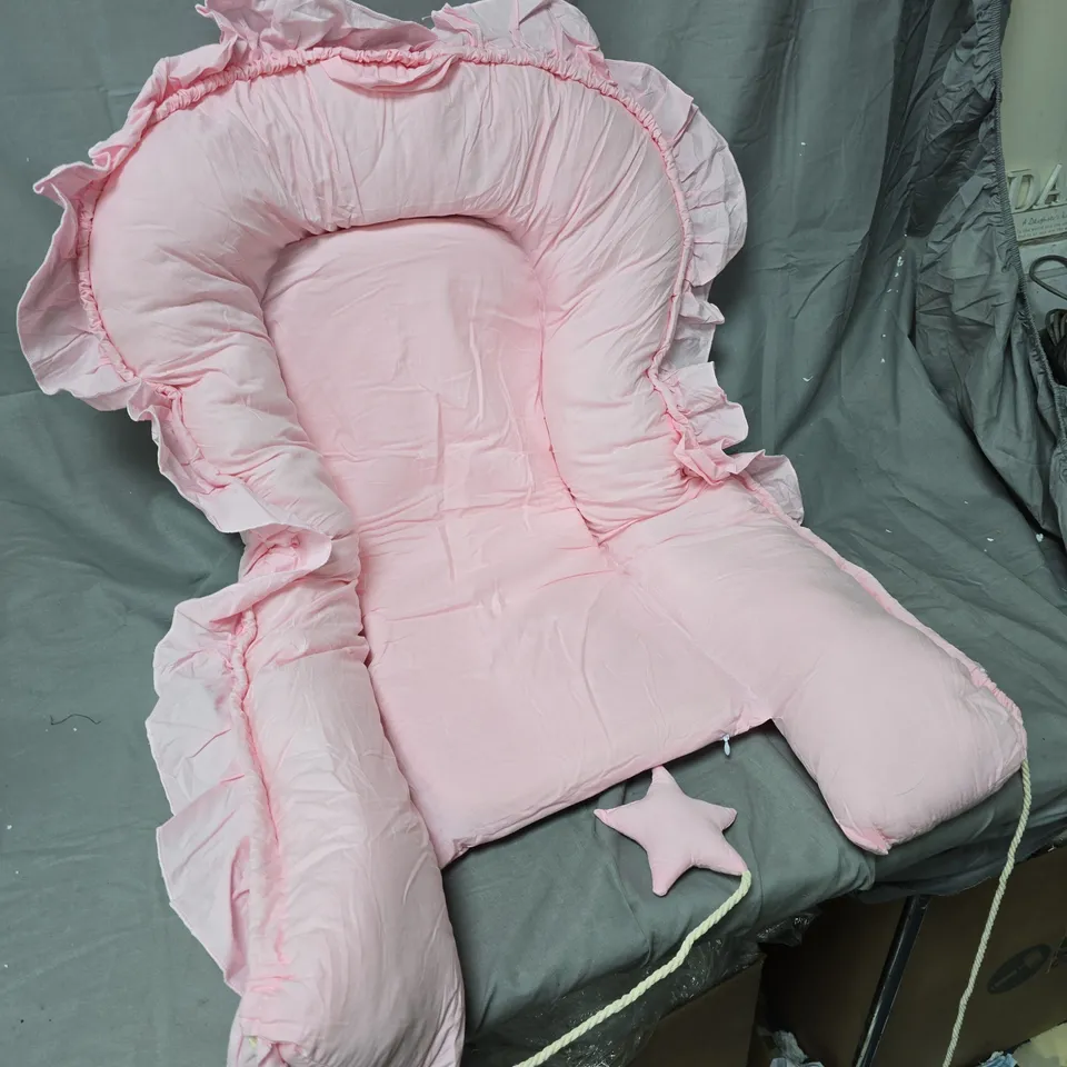 PINK BABY LOUNGER / NURSERY CUSHIONED SEAT WITH STAR PILLOW 