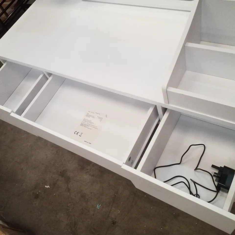 ROSSE DRESSING TABLE WITH 3 COLORFUL LIGHT MIRROR 7 DRAWERS AND 7 STORAGE SHELVES MAKEUP DESK 110CM DESKTOP VANITY TABLE - WHITE